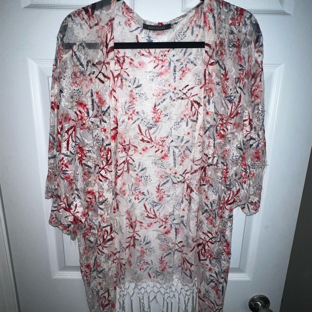 Suzy Shier Floral Mesh Cardigan